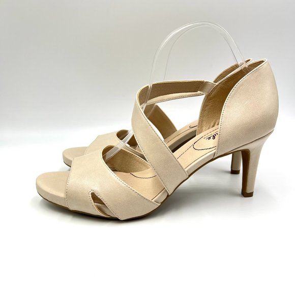 Lifestride Womens Size 11 Mega Almond Cream Beige Tan Nude Open Toe Heels 11M - Picture 6 of 14